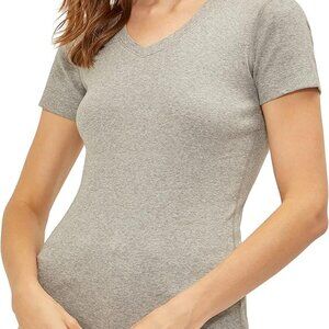 Three Dots Women's Essential Heritage V-Neck Gray Short Sleeve Tee T-shirt XL